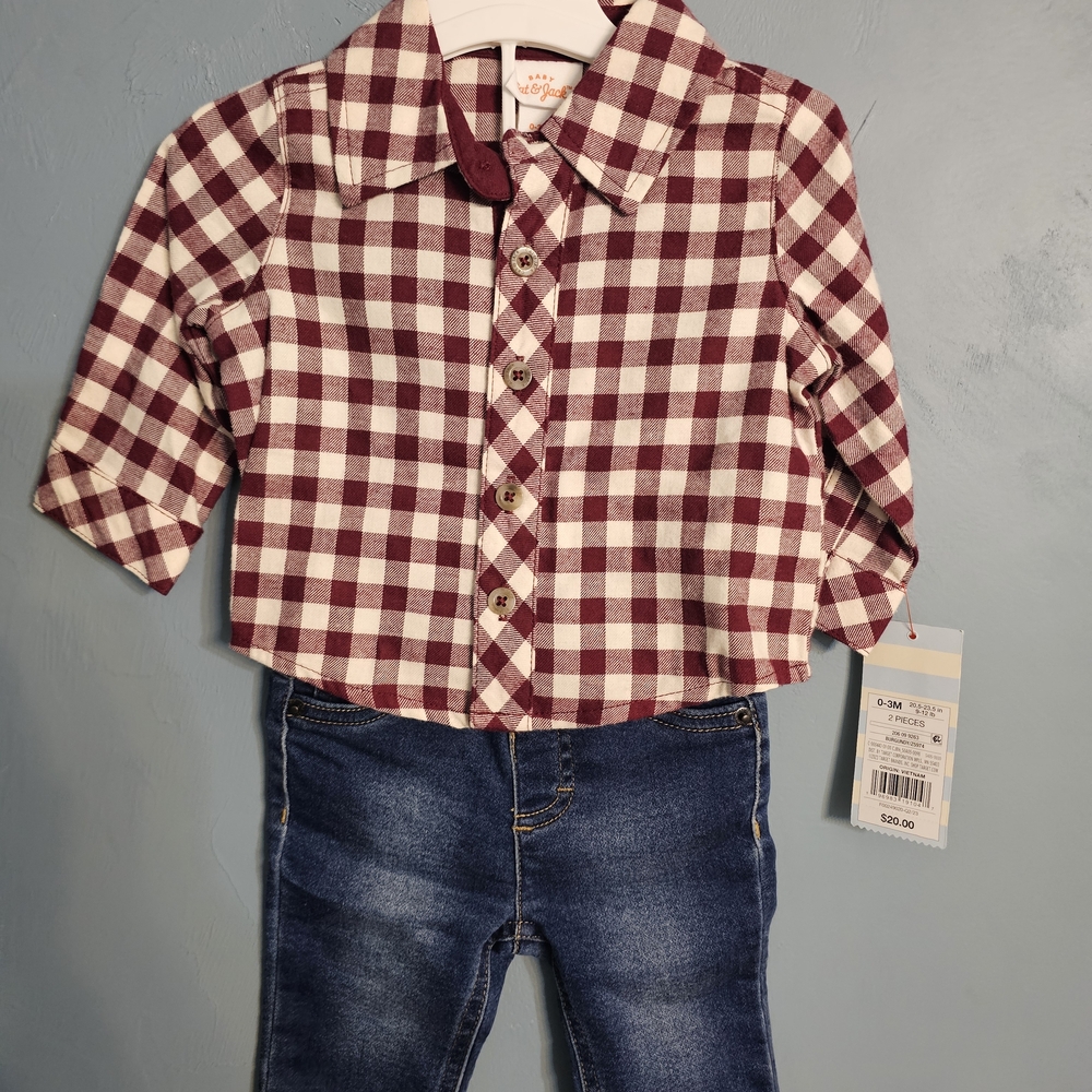 Wonder Nation Burgundy and White Checkered Kids Shirt